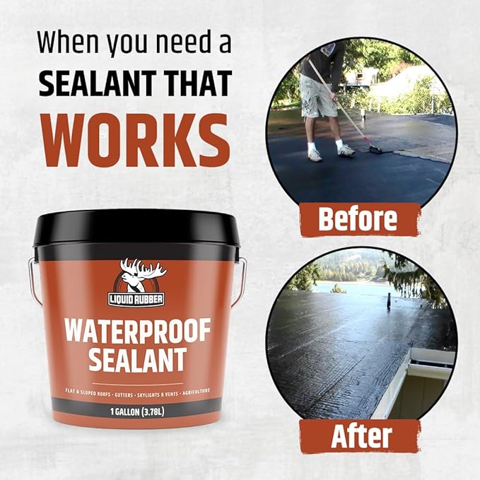 Liquid Rubber Waterproof Sealant – DIY Leak Repair Coating for Flat, Metal & Low Slope Roofs, Foundations, Gutters & More – Flexible Protective Membrane - Black - 2.5 Gallon