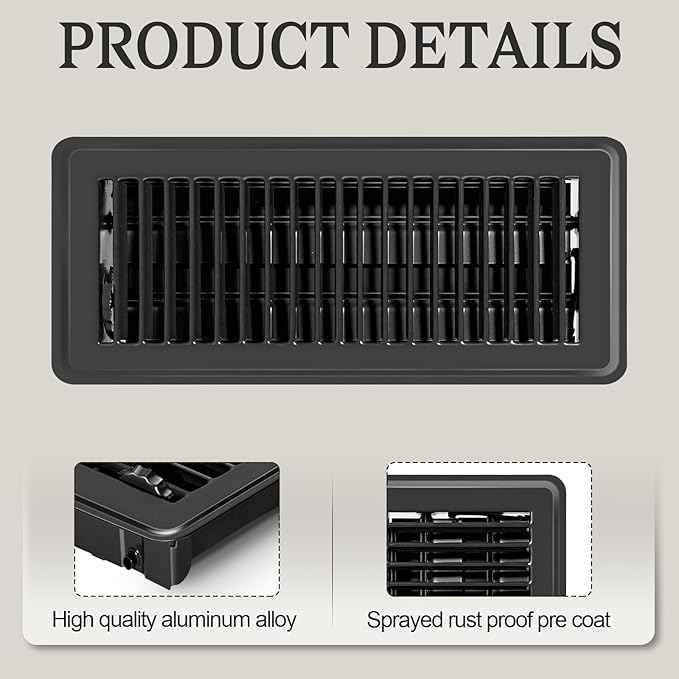 12 PCS Floor Vents Floor Registers 4x12 inch, Heavy Duty Metal Heat Air Vent Covers 4 X 12 with Rust Proof Finish for Home Office Wall Floor Registers Grilles & Vents (12, Black, 4x12Inches)