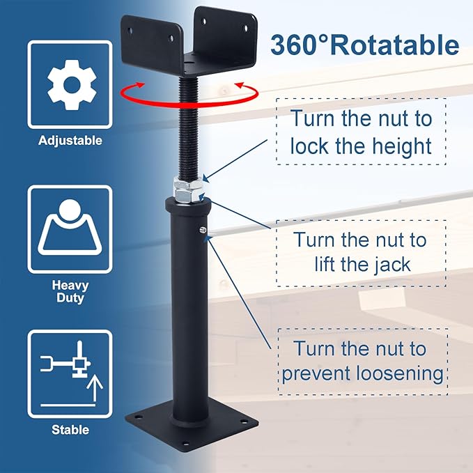 4 Pack U-Shaped Floor Jack, Heavy Duty Adjustable Steel Telepost with U-Head for 4x2, 4x4, 4x6 Joists, 9-13 Inch Adjustment Range, Screw Jack Post for Beam Support & Leveling