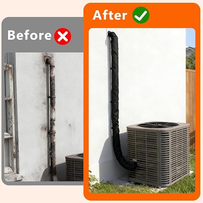 3 Layers HVAC Copper Pipe Insulation Cover,72"x10.2" Weatherproof 600D Oxford AC Pipe for Outside,Black Flexible Copper Line Insulation Sleeve for Central Air Conditioning Mini Splits