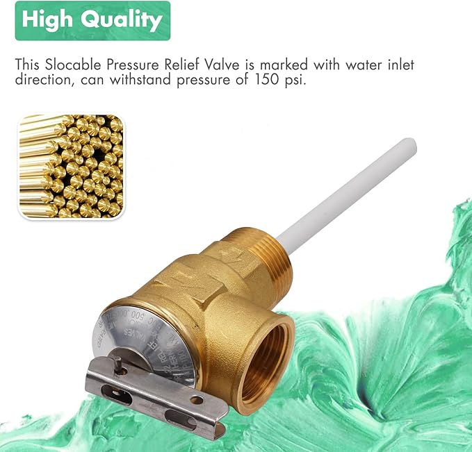 VAV Temperature Pressure Relief Valve, 3/4" NPT Female Thread, 150 PSI, 4" Temperature Probe, Lead-Free Copper, CSA LISTED
