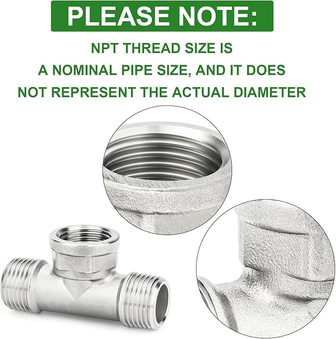 TAISHER 2PCS 304 Stainless Steel Tee Pipe Fittings, 1/4" NPT Male x 1/4" NPT Female x 1/4" NPT Male Pipe Fittings, Female Branch Tee