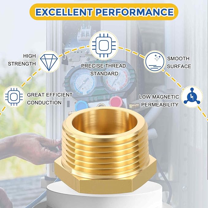 2 Pack Brass Pipe Fittings, 1" NPT Male to 3/8" NPT FeMale Brass Hex Bushing Reducer, Hose Tube Threaded Adapter for Air, Oil, LP