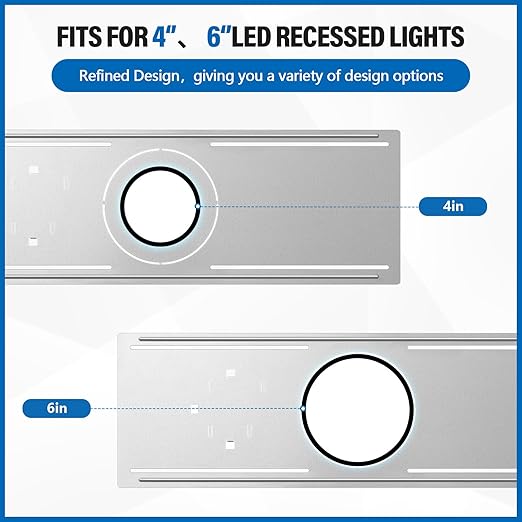 Blulu 12 Pcs New Construction Mounting Plate 4/6 Inch LED Recessed Lighting Kits for LED Bar Light Mounting with Notches Housing Flat Steel Rough in Bracket Fixture