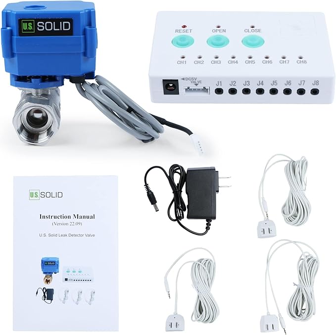 U.S. Solid Water Leak Detector - Water Alarm Leak Detect System with 3/4” Automatic Shut-Off Stainless Steel Motorized Ball Valve, Controller and 3 Sensors and Sound Alarm(Pack of 10)