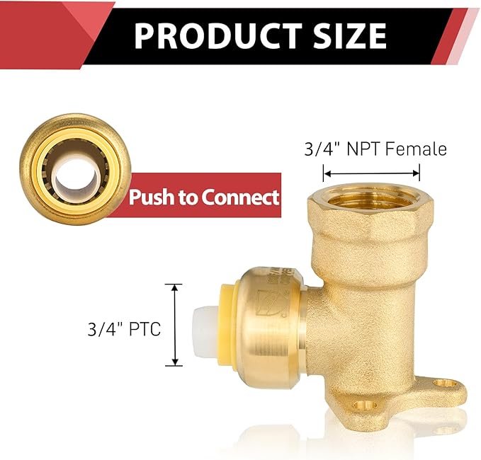 (Pack of 2) EFIELD 3/4" Push-fit x 3/4" Female NPT Drop-ear Elbows Brass Fitting with 1 Disconnection Tool Clip,(PF073-2PCS)