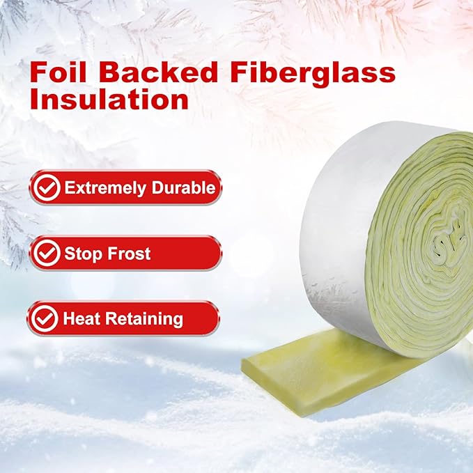 HEATIT Foil-Backed Fiberglass Pipe Wrap, Pipe Insulation Wrap for Outdoor,Foam Wrap for Freezing Weather Protection,3" Wide x 1" Thick x 25' Long (2Pack)