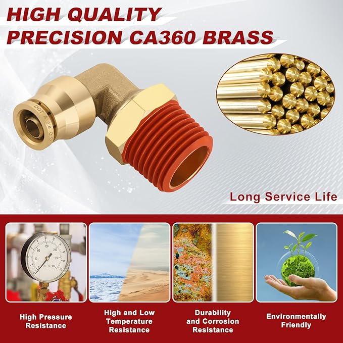 3/8" Quick Push to Connect Fittings Brass 90 Degree Union Swivel Elbow Joint DOT Approved 3/8" Tube OD x 1/2" NPT Thread Air Brake Line Adapter Air Suspension Kit for Car Truck Trailers 2pcs