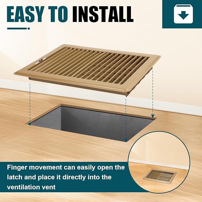 VOISEN Floor Register 6x10, 4 Pack Floor Vent Covers, Steel Adjustable Air Supply Grille Register Vent Cover Grill for Sidewall and Floor, Vent Covers for Home Floor,Brown