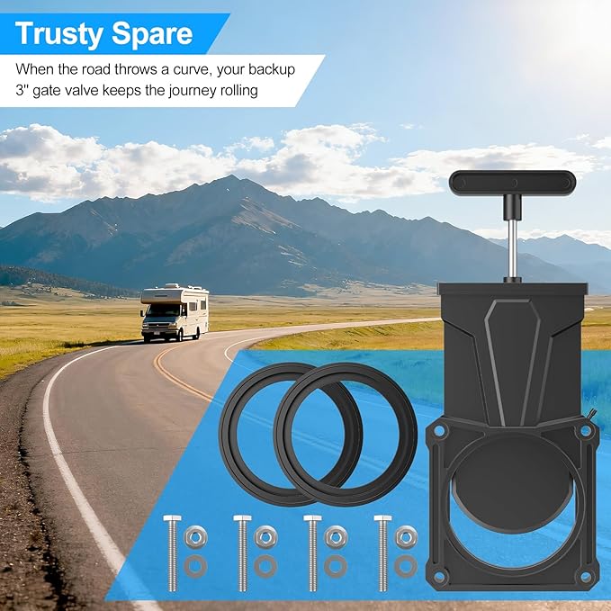3" RV Waste Dump Gate Valve Body Black/Grey Tank Sewer Drain Knife Valve Plumbing Replacement for Campers Trailers Motorhomes