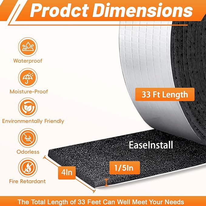 Pipe Insulation Wrap Foam Tube Self Adhesive Heat Tape for Water Pipes, Outdoor Foam and Foil Water Pipe Insulation Wrap for Winter, Can Be Used for Self Regulating Pipe Heat Tape