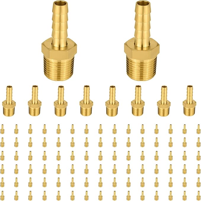 (Pack of 100) EFIELD Brass Hose Barb Fitting Adapter, 1/8" Barb x 1/8" NPT Male Pipe Fitting,(BARB001-100PCS)