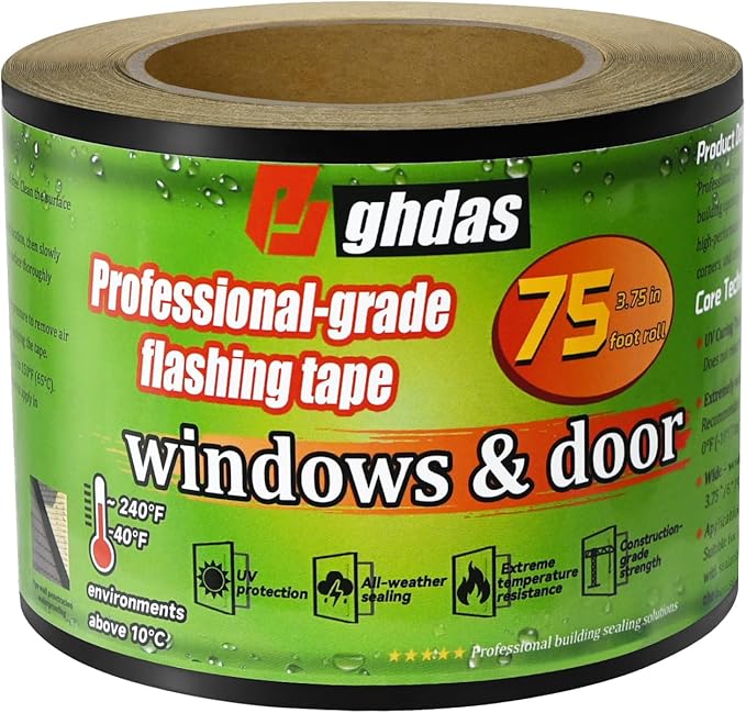 Flashing Tape, 3.75" x 75', Industrial Strength for Windows, Doors, Weather-Resistant, UV-Resistant, Tear-Resistant, Advanced Acrylic Adhesive, Black