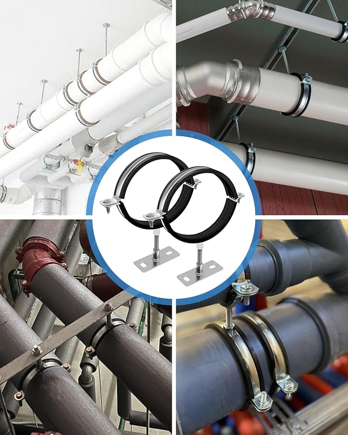 2 Pcs 6 Inch Adjustable Pipe Bracket, Split Ring Pipe Hanger, Heavy Duty B Vent Wall Strap Round Gas Vent Strap, Chimney Support Mount with Mounting Screws Anti-Slip Pads
