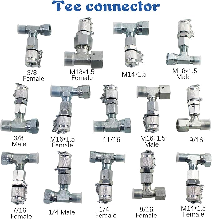 SINOCMP 14Pcs Tee Fittings Hydrulic Presure Test Connector Set Coupling for Construction Machinery Excavator