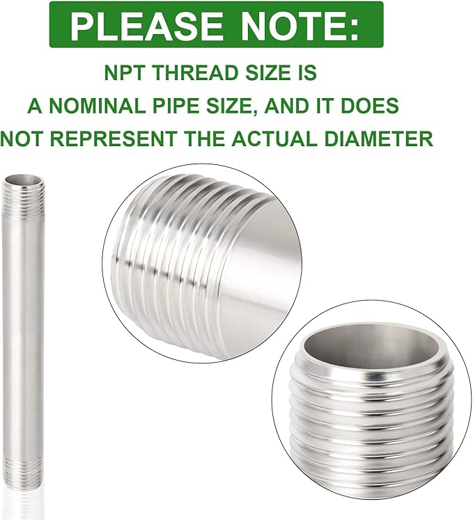 TAISHER 2PCS Stainless Steel Pipe Fittings, 1/2" NPT x 1/2" NPT Male Threaded, 8" Length Nipple Cast Pipe