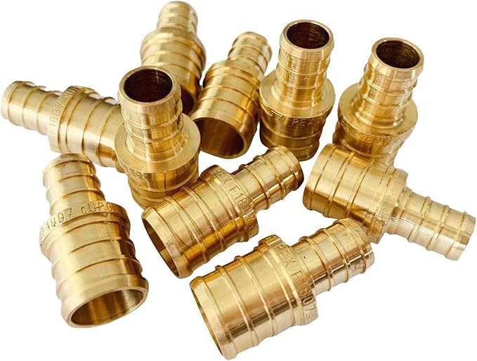 (Pack of 300) EFIELD Barb Crimp Pex Brass Fittings 1/2 Inch x 3/4 Inch Reducing Coupling For Pex Tubing Connection, ASTM F1807,(PEX1807012-300PCS)