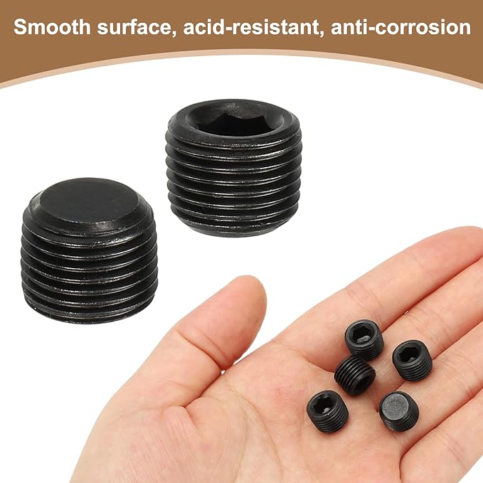 Pipe Plug Carbon Steel Internal Hex Thread Socket Pipe Plug Fitting - Fitting for (Sealing Port - Air Tanks - Water Outlets) 1/8 Inch NPT Male & 6 Pack