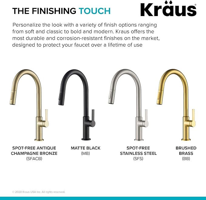 KRAUS Oletto Single Handle Pull Down Kitchen Faucet in Spot-Free Brushed Brass, KPF-2820BB