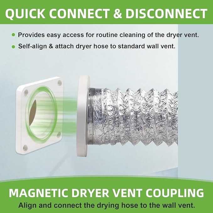 Magnetic Dryer Vent Coupling-Quick Connection and Disconnection Strong Magnet Self-Alignment Design Quick-Installation Dryer Magnetic Vent Connector Airtight Seal Dryer Vent Connector Kit