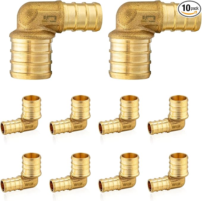 10-Pack EFIELD Pex Crimp 3/4" X 1/2" Reducing Elbow Brass Fitting, ASTM F1807,(PEX1807064)