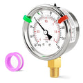 -30inHG-30PSI Stainless Steel Liquid Filled Pressure Gauge, 2.5" Dial Size, 1/8" NPT Lower Mount, for Tube, Water Pump, Gas, Liquid, Pressure Test (with Range Mark Pointer)