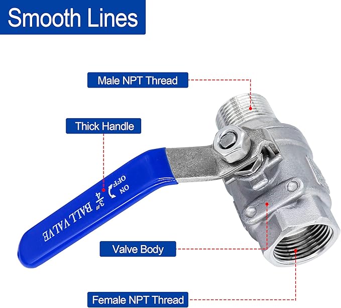 Ball Valve 1",1" Full Port Stainless Steel Ball Valve 304 NPT Water Valve, 1 inch Shut Off Valves for Oil and Gas with Blue Locking Handles 1000 WOG (1 inch, 1 pack)