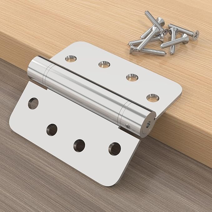 Bartuda 3 Pack Self-Closing Door Hinges, 304 Stainless Steel, Brushed Finish, Classic Style, Silver, 4 Inch, Heavy Duty Spring Loaded, Adjustable Tension