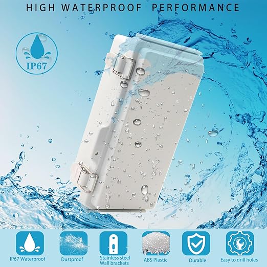 Outdoor Waterproof Electrical Box Junction Box Weatherproof IP67 ABS Plastic Enclosure Switch Router Project Box Electronics Enclosure With Mounting Plate Wall Bracket Grey 7.9" x 3.9" x 2.8"