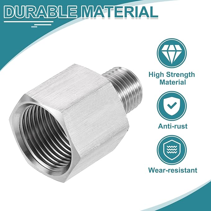 uxcell Pipe Fitting Reducing Adapter, 1/4" NPT Male x M20 Female 304 Stainless Steel Reducer Connector for Water Oil Air Pressure Gauge, Silver