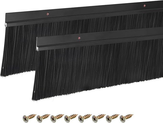 uxcell 2Pcs Door Brush Bottom Sweep H-Shape Aluminum Alloy Base with 3.5-inch PP Brush for Home, Industrial (47-inch L, Black)