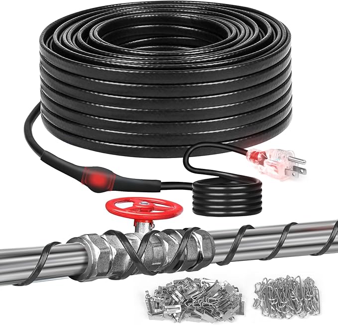 110FT Heat Tape for Water Pipes, -40°F Deicing Cable,Pipe Heat Cables for Roof,Gutter，Farm，Freeze Protetion Heating Wires, Heated Water Hose,Plumbing Fixtures,120V 5W/FT (110FT)