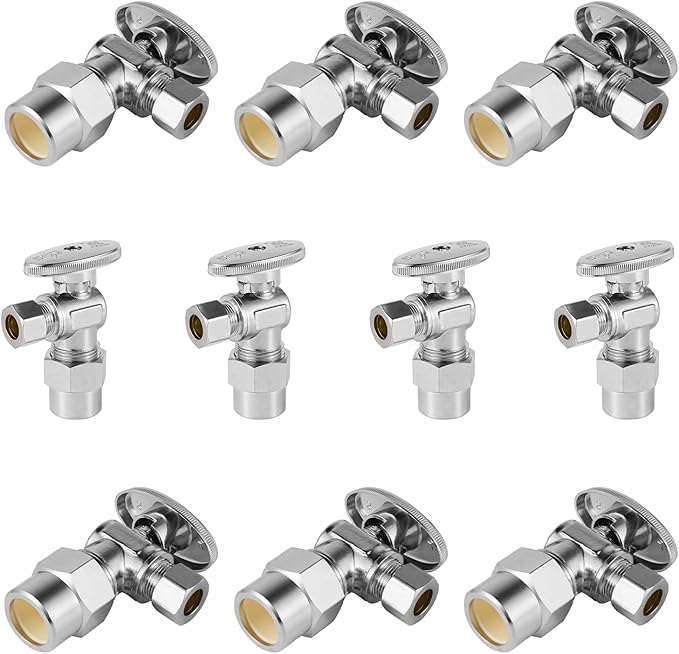 10-Pack Foskan CPVC Angle Stop Valve,1/4 Turn Shut off Valve 1/2" CPVC x 3/8" OD,Chrome Plated Brass