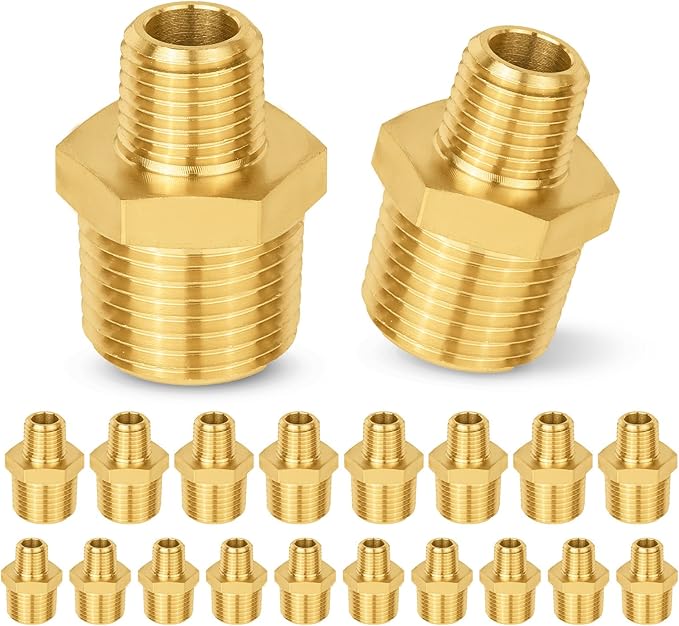 20-PCs HeSun Brass Hex Nipple Pipe Fitting, 1/2" NPT Male x 1/4" NPT Male Hex Pipe Adapter
