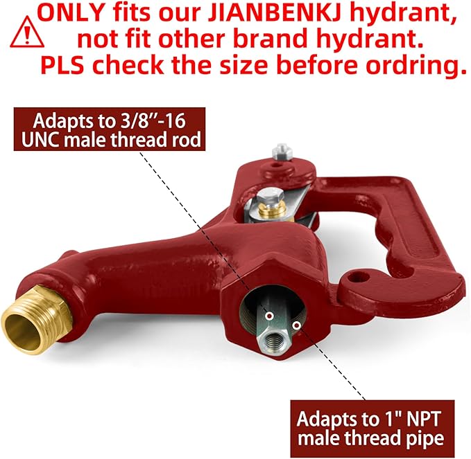 Frost Proof Yard Hydrant Complete Head Assembly,Only Fit JIANBENKJ Frost Free Outdoor Faucet Freeze Proof Hydrant,Adapt to 3/8"-16 UNC Male Nut Rod with 1" NPT Male Thread Pipe,Connect 3/4" Hose