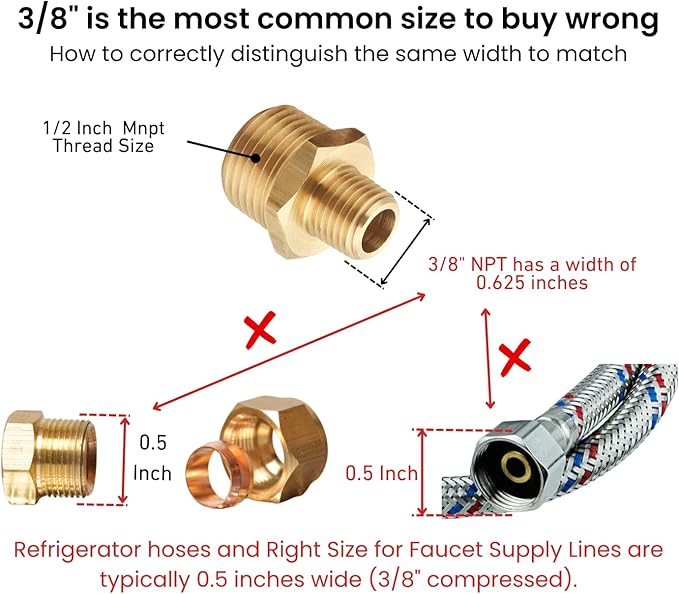 1/2 Inch Male to 3/8 Inch Male NPT Adapter, Brass Reducing Hex Nipple, Thread 0.75" OD to 0.625" OD, Pack of 4