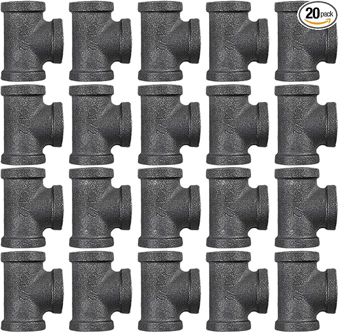 20 Pack 1/2 Inch Tee Threaded Pipe Fittings, Cast Pipe Fittings for DIY Furniture Decorative, Steampunk Industrial Vintage Style.