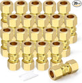 GASHER 20PCS Brass Compression Tube Pipe Fitting Connector, 1/4" Tube OD x 1/4" Tube OD Connector
