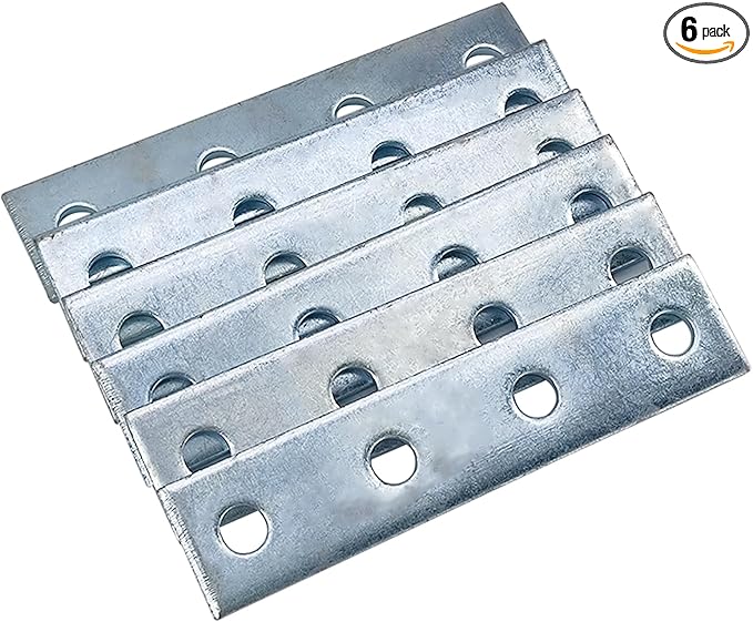 4 Hole Flat Plate Rectangular Connector Fitting Bracket Braces Fit for 1/2" Bolt in 1-5/8" Strut Channel, 6 Pack