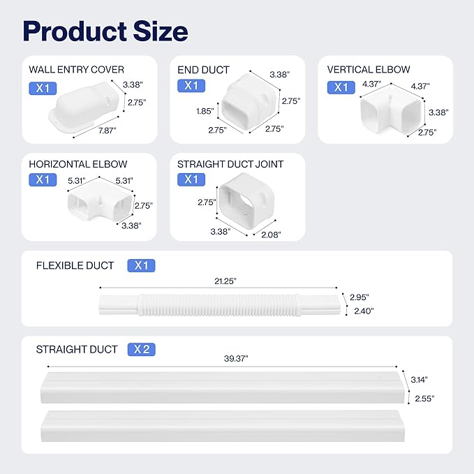 Della 3" 9 Ft Mini Split Line Set Cover with Flexible Duct, Decorative PVC Lineset Cover Kit, Paintable for Mini Split Air Conditioner, HAVC & Heat Pumps Systems Tubing Cover, White