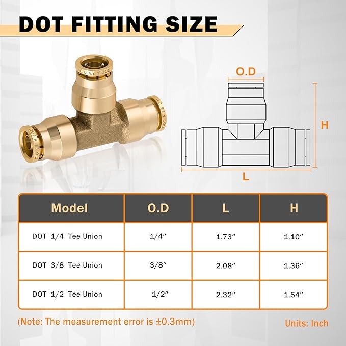 CheeMuii 13 PCS Brass DOT Air Line Fittings Kit 1/4 3/8 1/2 DOT Quick Connect Air Fittings Tee Union Push to Connect Air Hose Fittings for Semi Truck Trailers Air Brake System