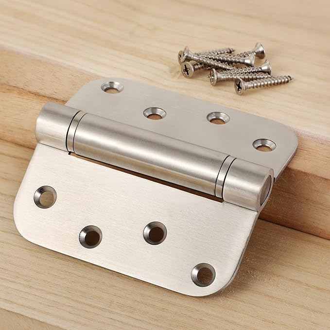 2 Pack Self-Closing 4" Heavy Duty Spring Loaded Stainless Steel Hinges with 5/8" Radius for Exterior Doors