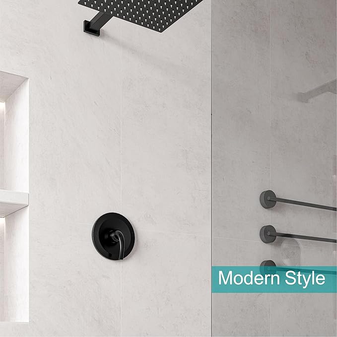 SKOWLL Shower Valve Wall Mount Black Shower Mixer Valve Kit Bathroom Single Function Shower Flow Control Valve Brass Shower Valve Kit Include Round In One