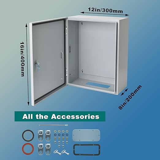 Steel Electrical Junction Box, 16 x 12 x 8 Waterproof & Dustproof Electrical Enclosure, Outdoor & Indoor Universal Project Box with Lock & Mounting Plate