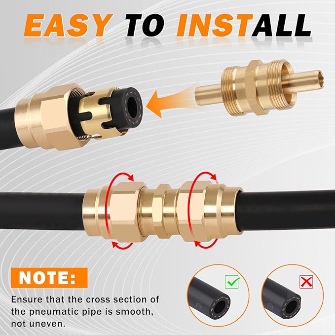 Brass 2PCS 1/2” OD Union Tube with 4 PCS Fitting Sleeve Tube, Air Brake Hose Fittings for Air Brake Systems,perfect for industrial use or trucks trailers