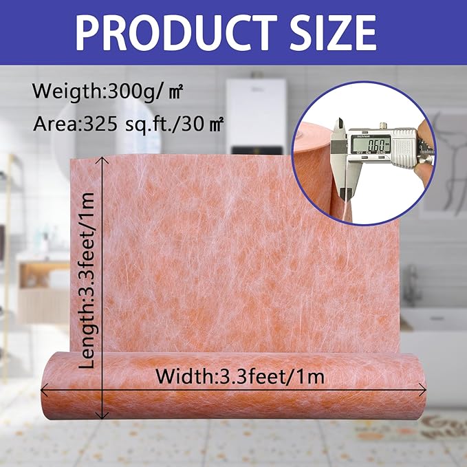 Waterproof Membrane 3.3 Ft X 98.5 Ft / 325 Square Feet Waterproofing Shower Membrane 23.6mil Thickness Waterproof for Sauna Bathroom Walls Tile Underlayment Polyethylene Fabric Roll