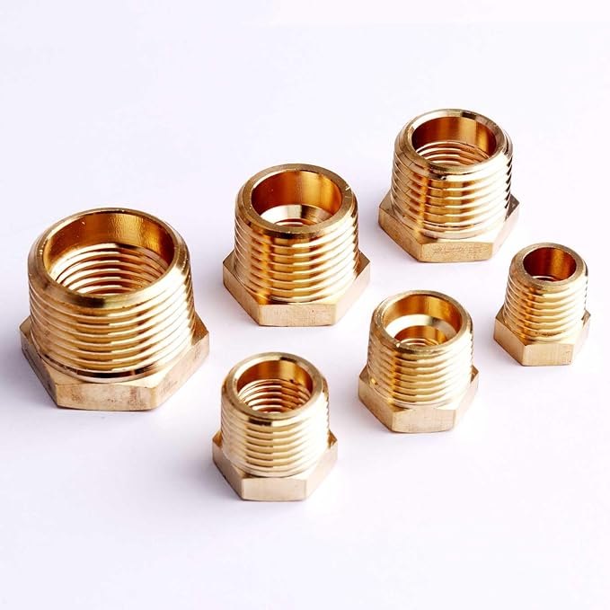 Brass Hex Bushing Reducing Bushing Pipe Fitting,1/4" to 1/8", 3/8" to 1/8", 3/8" to 1/4", 1/2" to 1/4", 1/2" to 3/8",3/4" to 1/2" NPT Brass Fitting Reducer Adapter