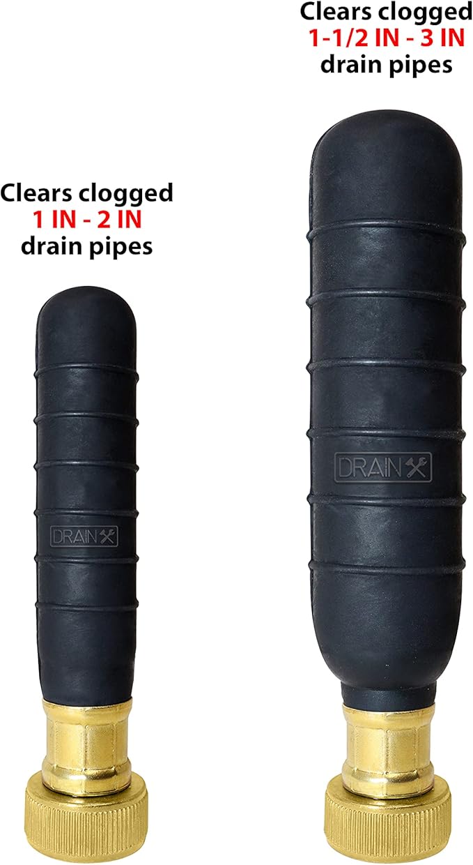 DrainX Hydro Pressure Drain Cleaning Bladder - Fits 1" to 3" Drain Pipes - Unclogs Stubborn Blockages in Bathroom Sinks, Shower Drains, Bathtubs, Plumbing Pipes