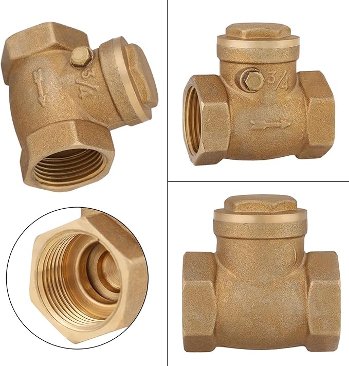 DN20 Swing Check Valve, Brass Female Thread, 232PSI, 3/4 BSP - Prevents Water Backflow, Durable Construction, Easy Installation for Plumbing Systems