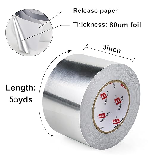 BOMEI PACK Aluminum Foil Tape,Heavy Duty Metal Duct Tape,High Temperature Silver Tape,Perfect for Sealing & Patching,HVAC,Air Ducts,Insulation and Metal Repair (3 Inch)